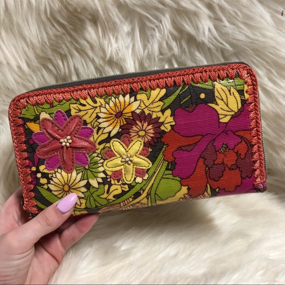 Sakroots Embroidered Floral Zip Closure Wallet